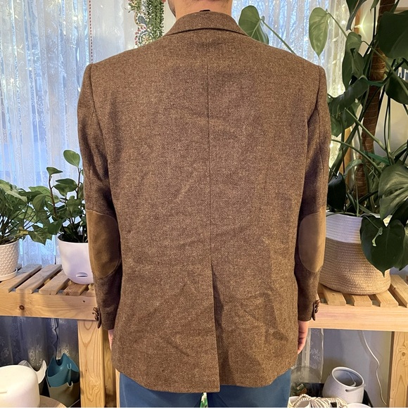 Men’s Vintage Woff by Farah Tweed Herringbone Elbow Patch Sports Coat Jacket 46R - Picture 6 of 10